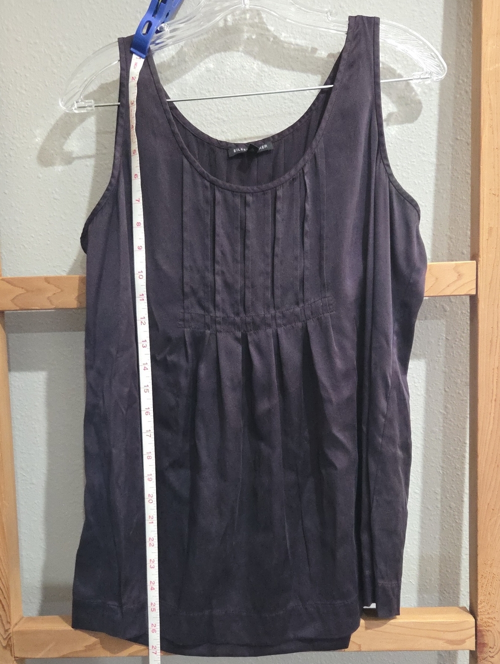 Eileen Fisher Silky Deep Plum Pleated Scoop Neck Tank